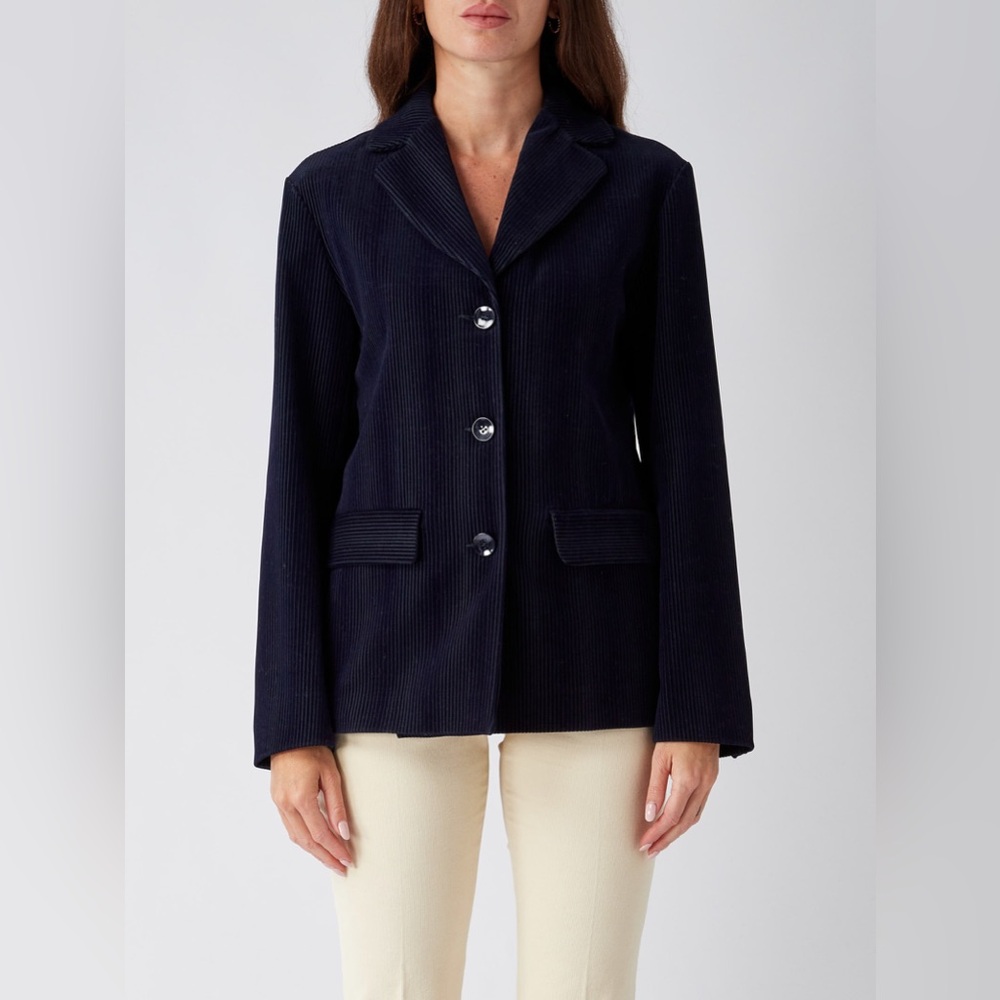 NWT Max Mara Leisure Barbano Ribbed Velvet Blazer Navy Blue Size XL